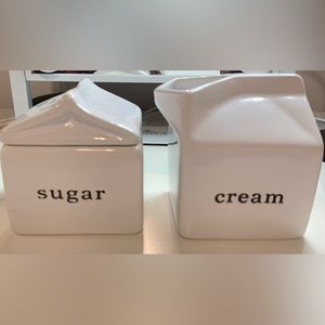 Crate & Barrel Milk Carton Sugar Bowl & Creamer set Carton Shape.